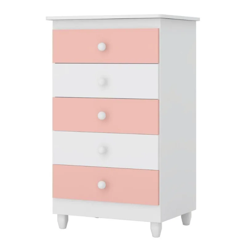 Cômoda 05 Gavetas Vitória 4050 Branco/Rosa - PN Baby
