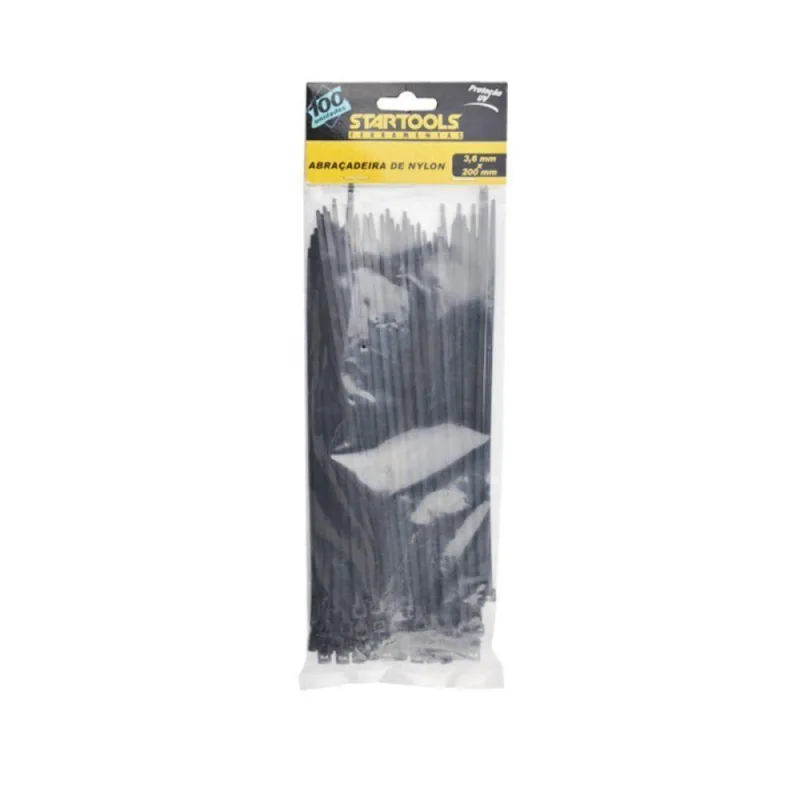 Abraçadeira de Nylon 20cm X 3,6mm Organização de Cabos Trava Segura Preto Startools 100 Unidades - OUTRAS - Agro
