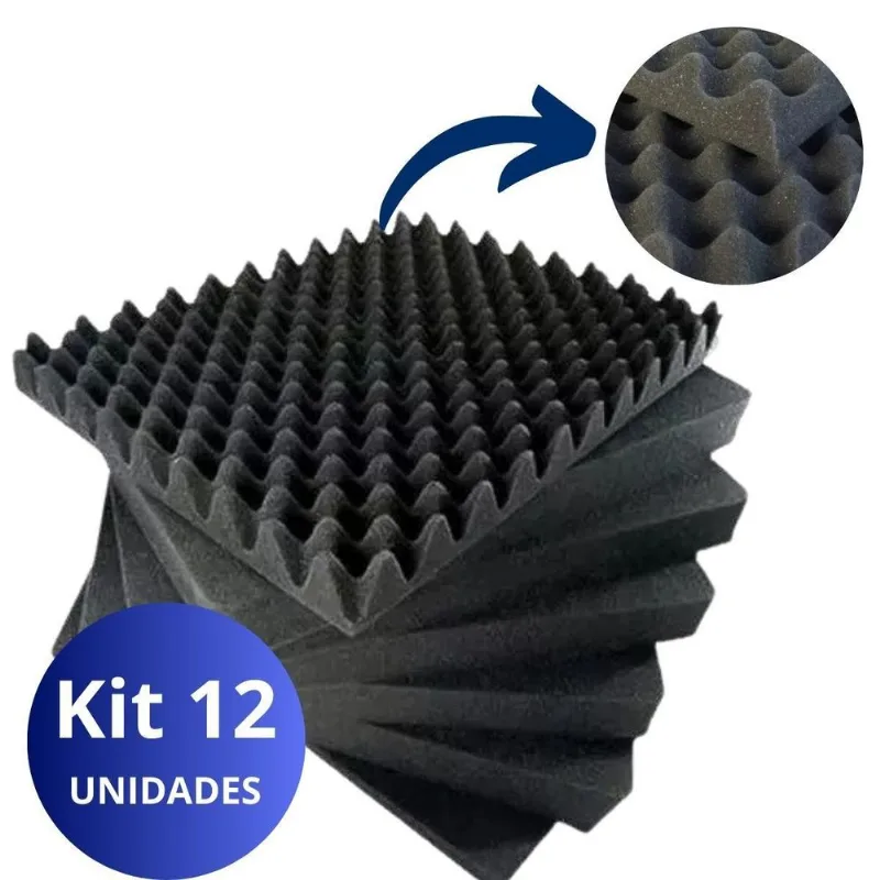 Kit 12 Placas Espuma Isolante Absorção Acústica Profissional