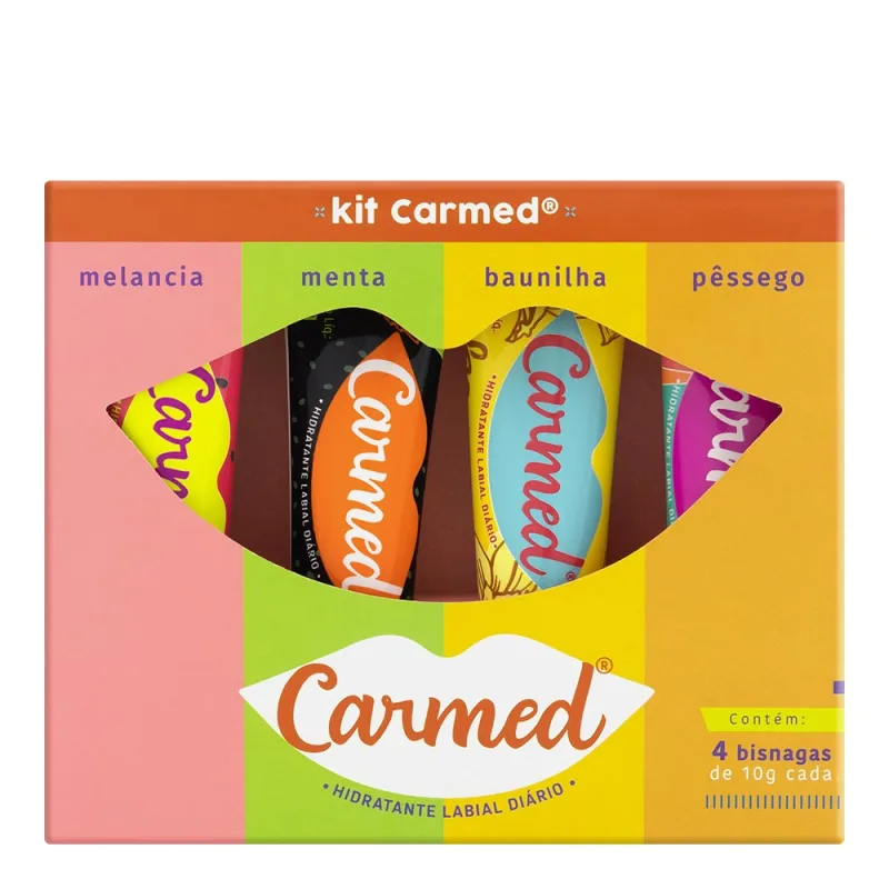Kit Hidratante Labial Melancia + Menta + Baunilha + Pêssego Carmed 10g Cada - Carmed - Protetor Labial