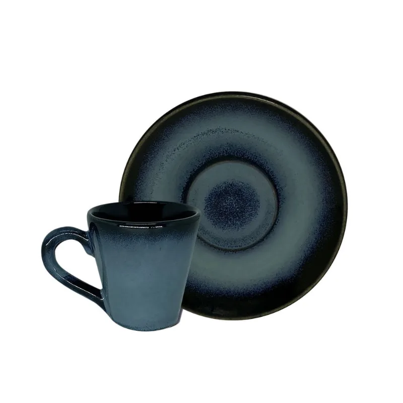 Jogo com 06 Xícaras de Café e 06 Pires Planet Azul 100ml
