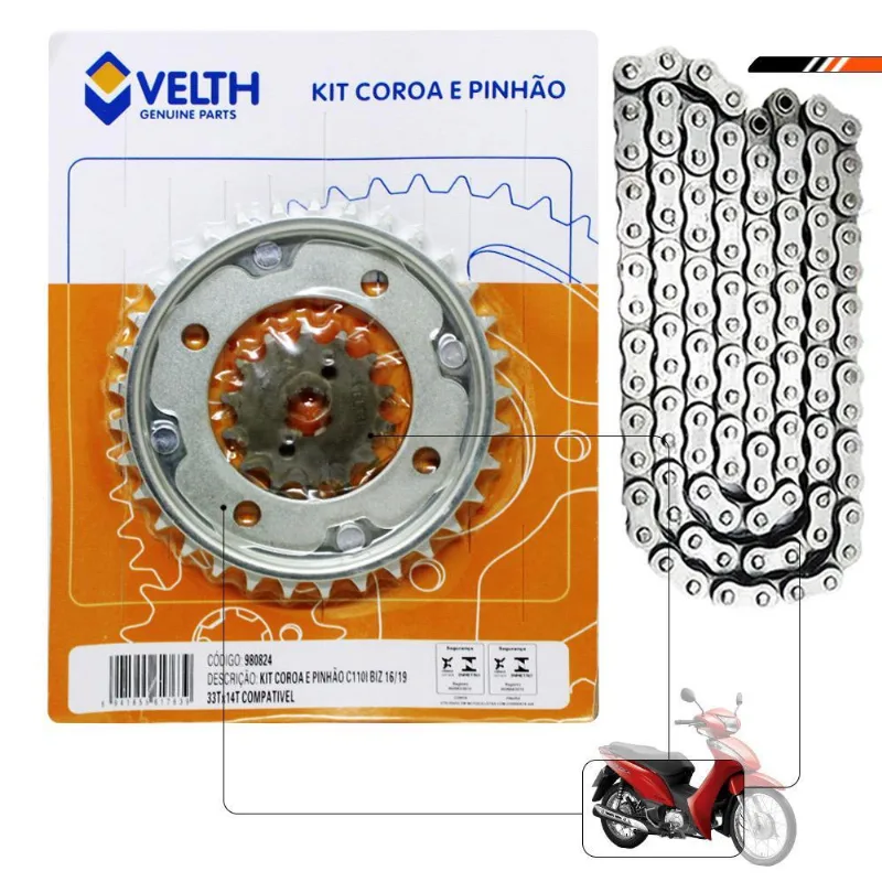 Kit Relação Transmissão Biz 110i 2016 A 2024 Aço 1045 Velth