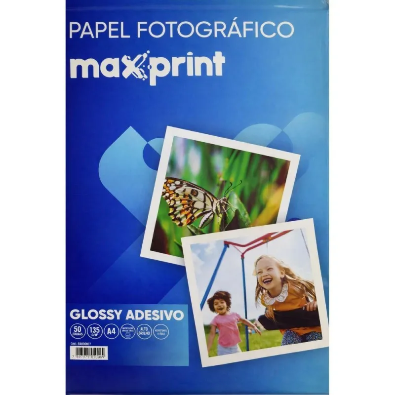 Papel Fotográfico Glossy A4 Adesivo 50FLS 135GR - Maxprint - MAXPRINT - Câmeras E Drones