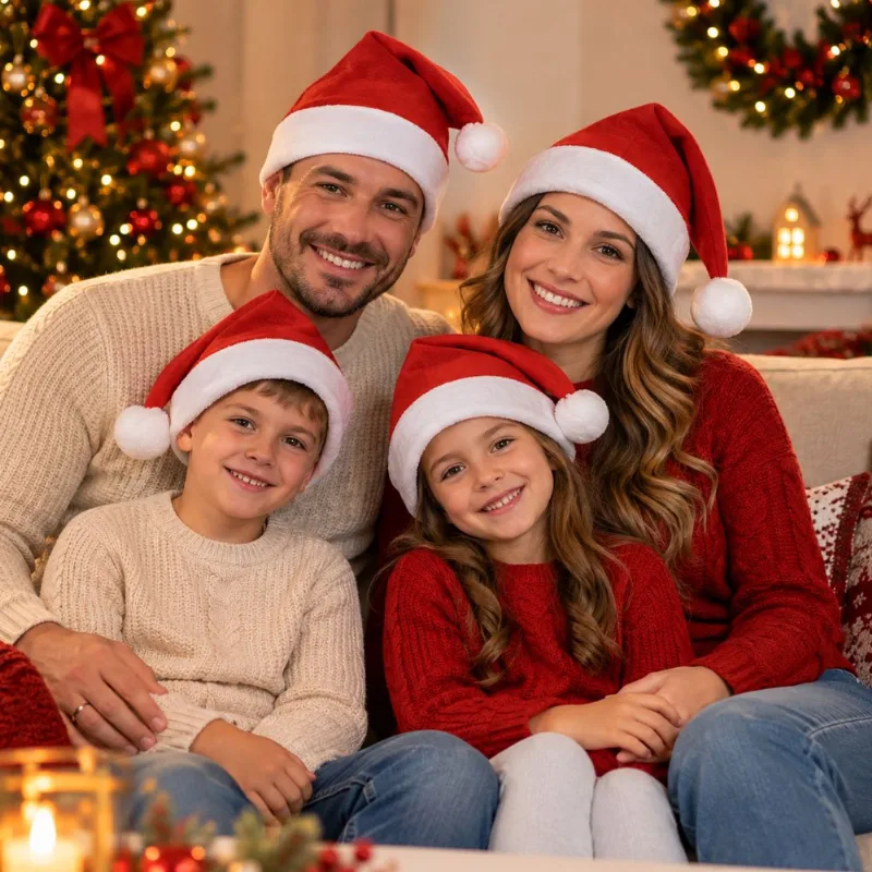 Touca Gorro Tradicional Noel Enfeite Natalino 35cm Kit 12pçs