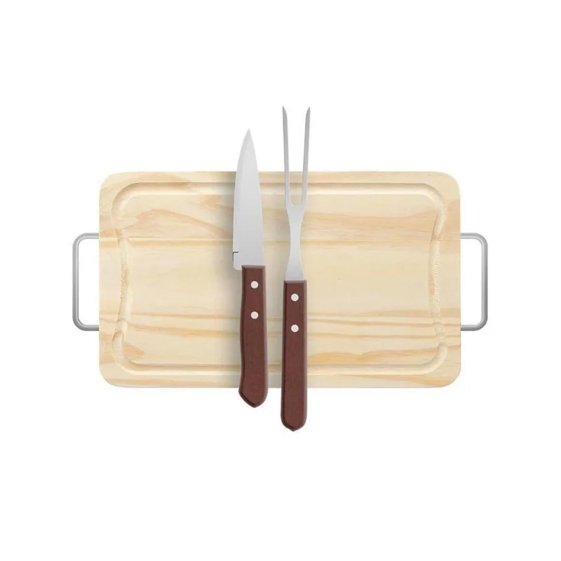 Kit Churrasco De Madeira Pinus Com Garfo E Faca - Stolf 39x25 - STOLF
