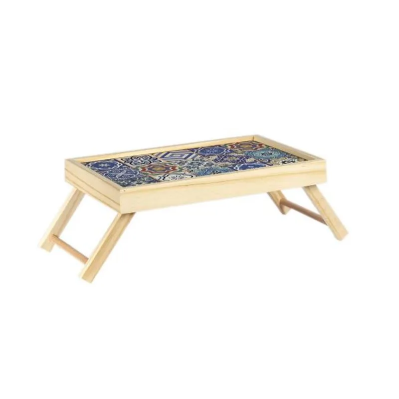 Bandeja de cama madeira clara com estampa Stolf Mosaico 25x40cm - STOLF