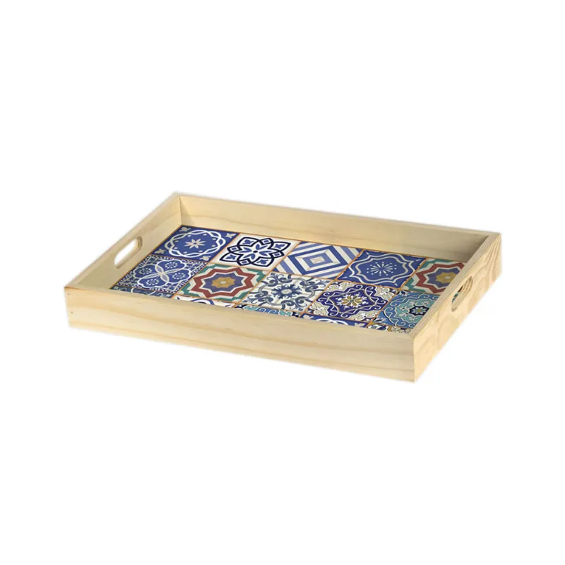 Bandeja clara retangular com fundo estampado Stolf Mosaico 40cm - STOLF