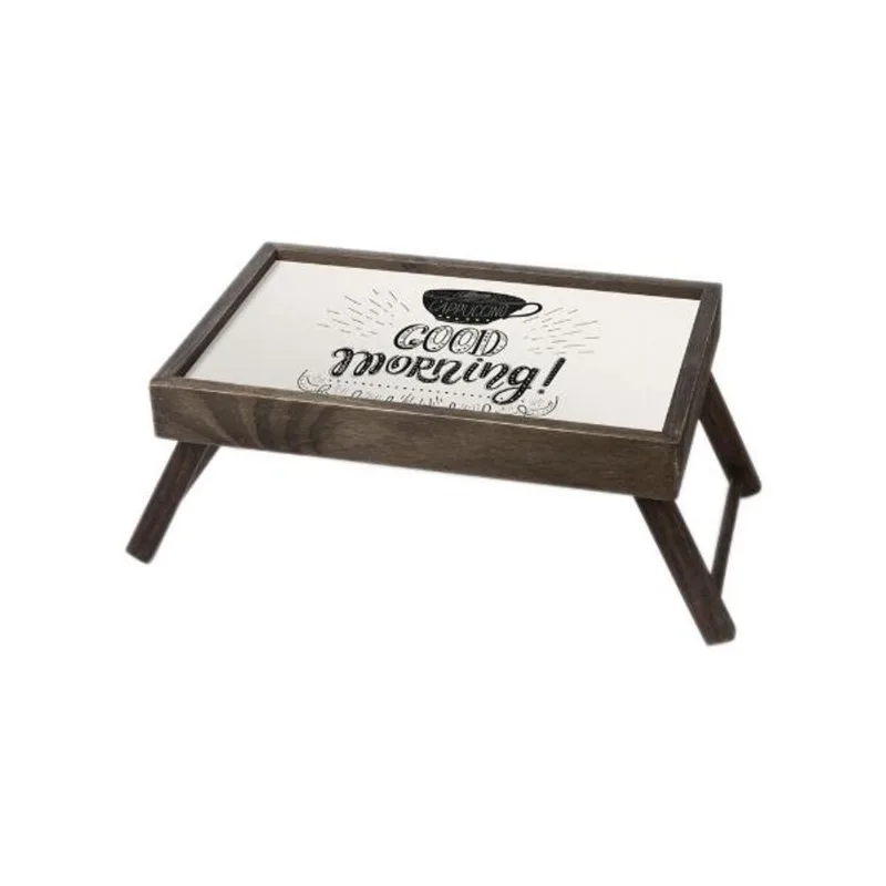 Bandeja de cama madeira escura com estampa Stolf Good Morning 25x40cm - STOLF