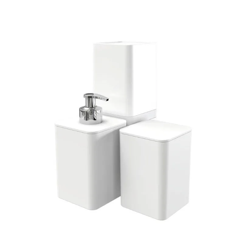 Kit Banheiro Com Porta Algodão Escovas E Sabonete Líquido - Stolf Branco