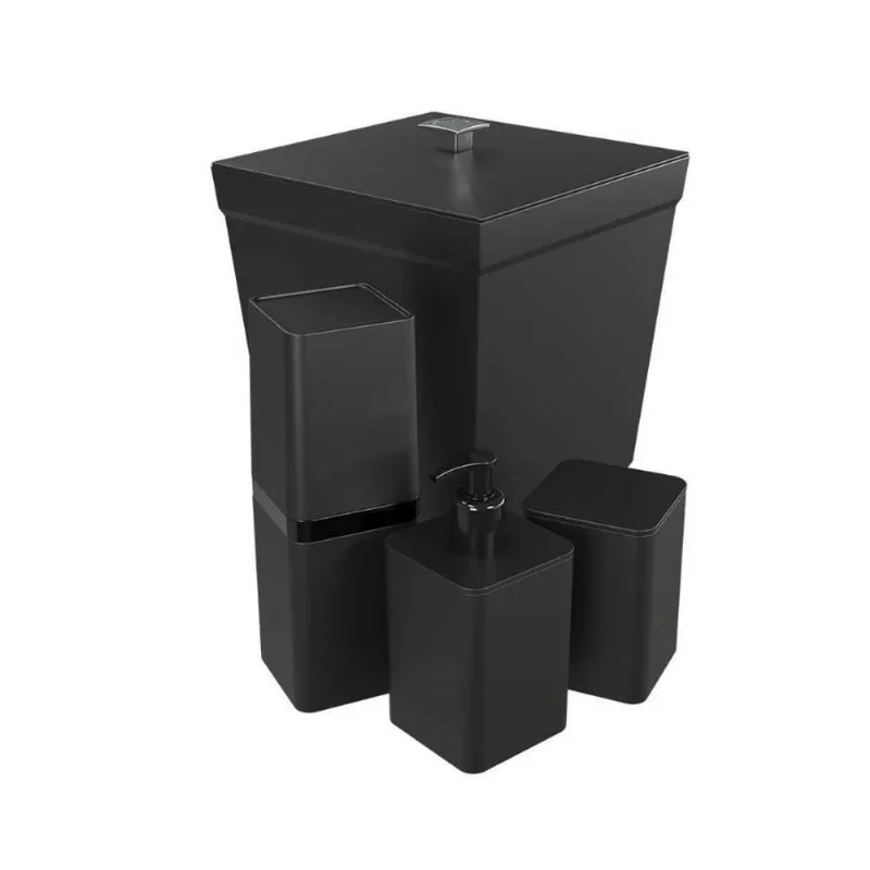 Kit Banheiro Stolf 4 Peças Com Caixa Ref. 1555-P - Preto - STOLF