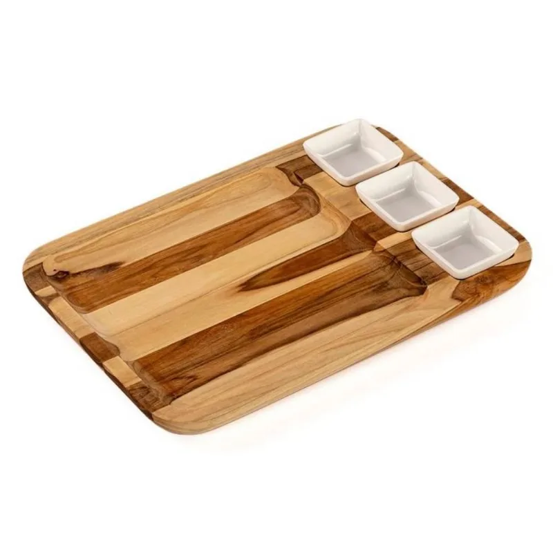 Petisqueira Teca Retangular Com 3 Potes 40X28cm Stolf - 1315 - STOLF