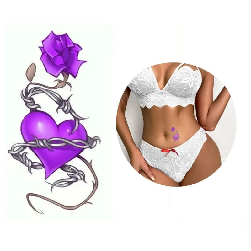 Tatuagem Temporária Roxo Flor Coração