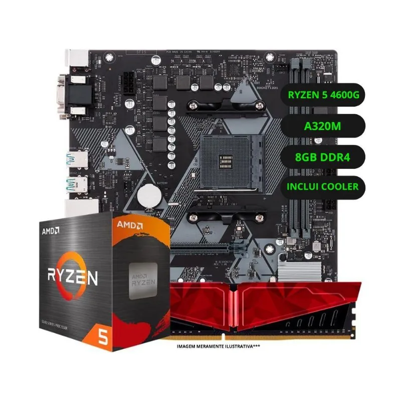 Kit Upgrade Amd Ryzen 5 4600g Vega 7 Placa Mãe A520 Memória Ram 16gb Ddr4