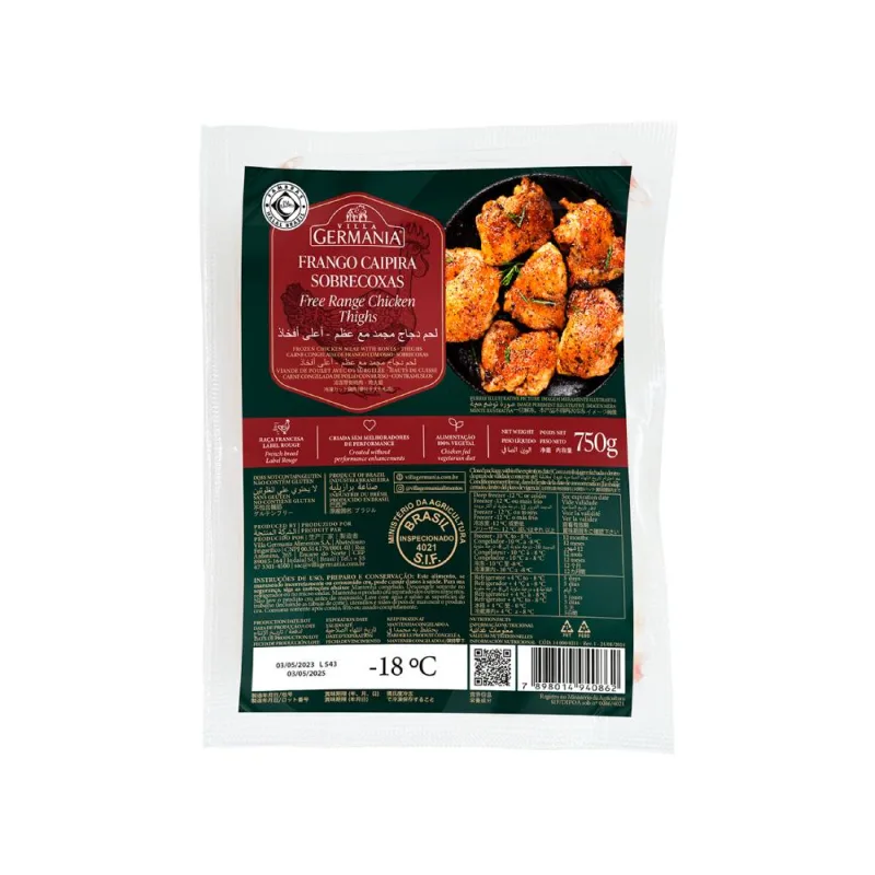 Sobrecoxa de Frango Caipira Congelada Villa Germania 750g - VILLA GERMANIA - Carnes E Peixes