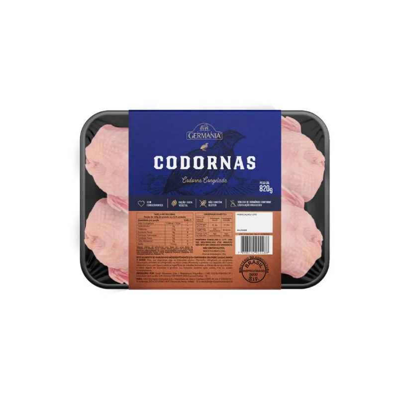 Codorna Inteira Congelada Villa Germania Bandeja 820g - VILLA GERMANIA - Carnes E Peixes