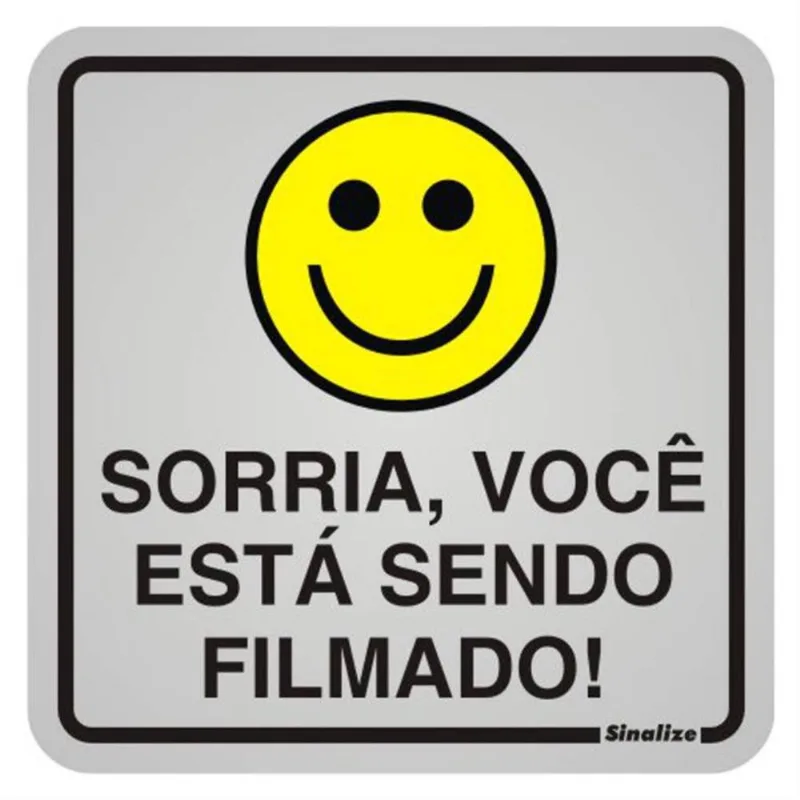 Placa De Alumínio Auto-adesiva 12x12cm Sorria Você Esta Sendo Filmado - 900 Aj - Sinalize Sinalize - Sinalize