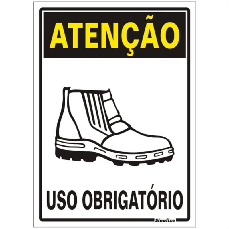 Placa De Poliestireno Auto-adesiva 20x30cm Atenção Uso Obrigatório De Botas De Segurança - 250 As - Sinalize Sinalize