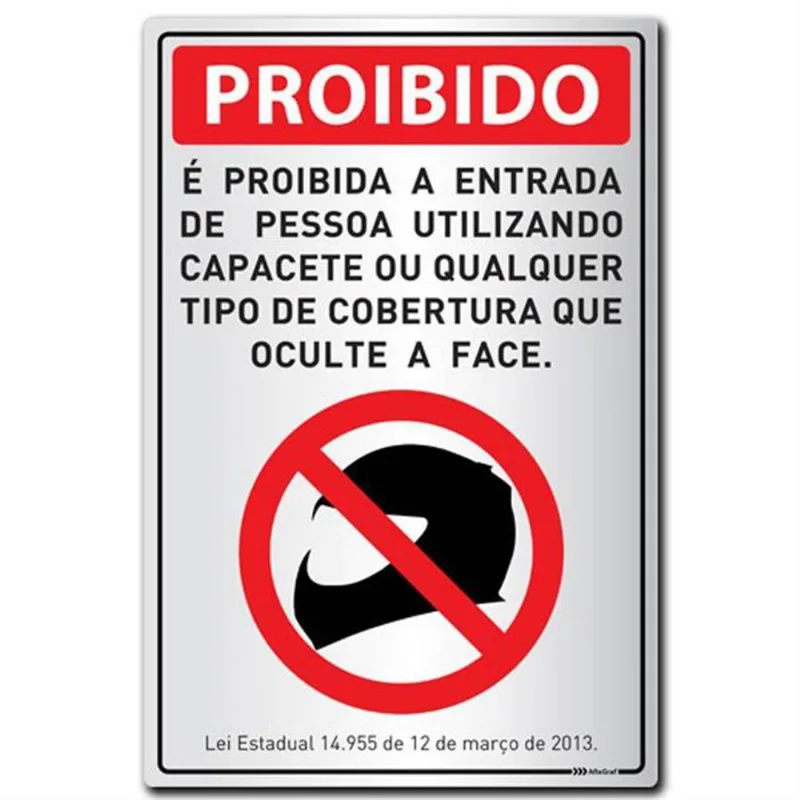Placa De Alumínio Auto-adesiva 16x23cm É Proibida A Entrada De Pessoas Utilizando Capacete - 170 Sp - Sinalize Sinalize