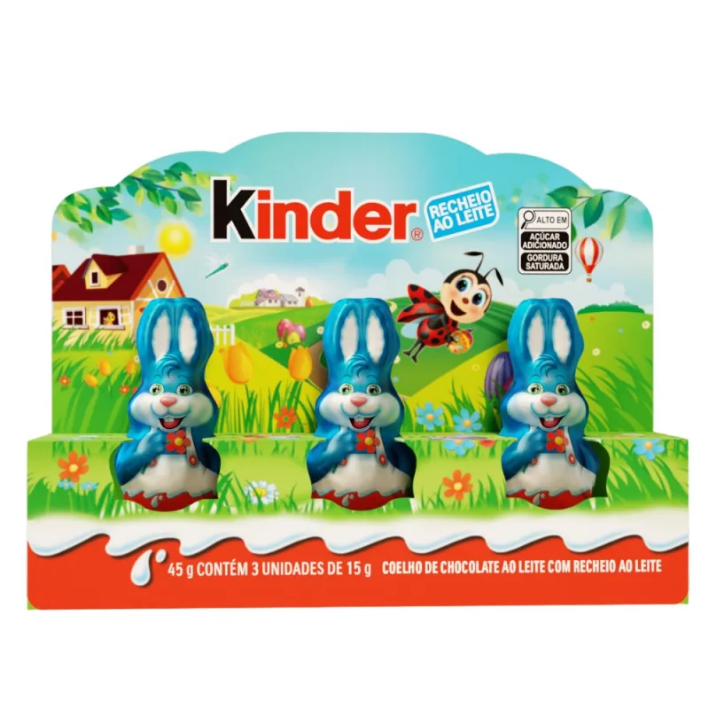 Coelho de Chocolate ao Leite Recheio ao Leite Kinder Caixa 45g 3 Unidades - Kinder - Pascoa
