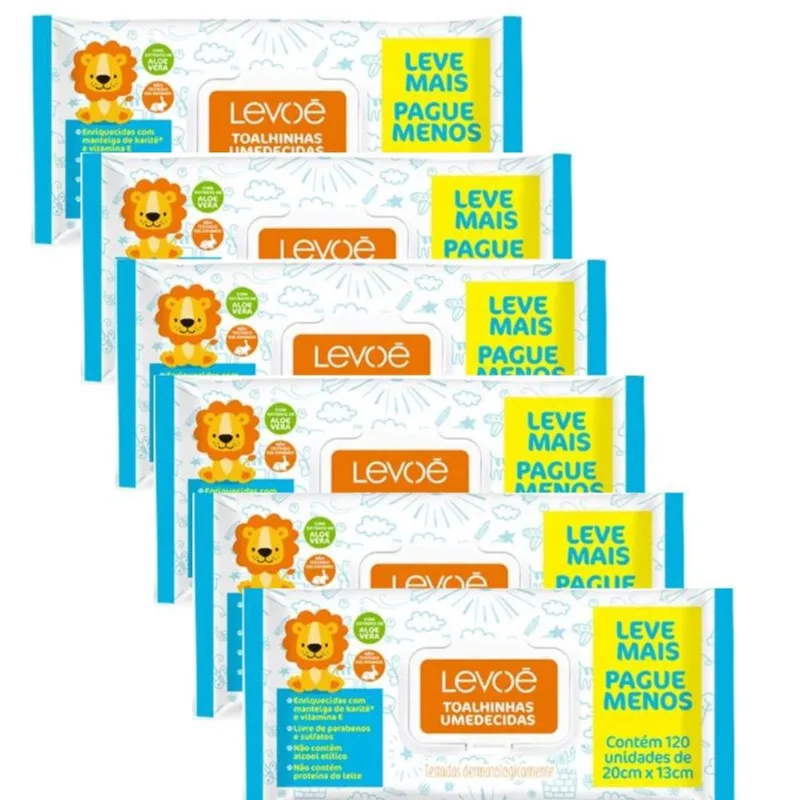 Kit 6 Toalha Umedecida Levoe 120Unid - Levoê