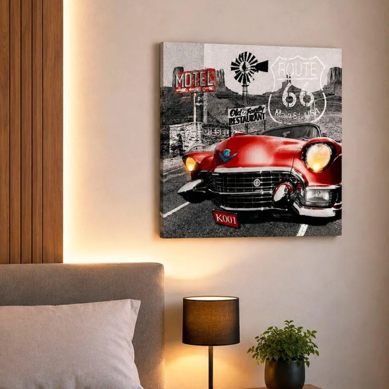 Quadro Decorativo Carro Antigo 1957 Quadrado com Leds Vermelho - OUTRAS - Agro