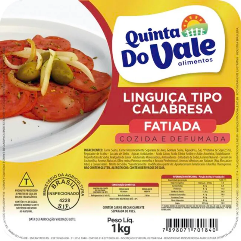 Linguiça Calabresa Defumada Quinta do Vale Fatiada 1kg