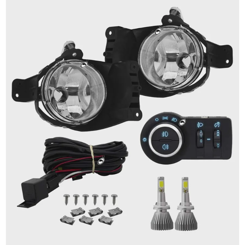 Kit Farol de Milha Neblina Onix 2012 até 2014 Prisma Cobalt e Spin 2013 até 2015 Botão Painel Bipartido Azul + Kit Lâmpada Super LED 6000K