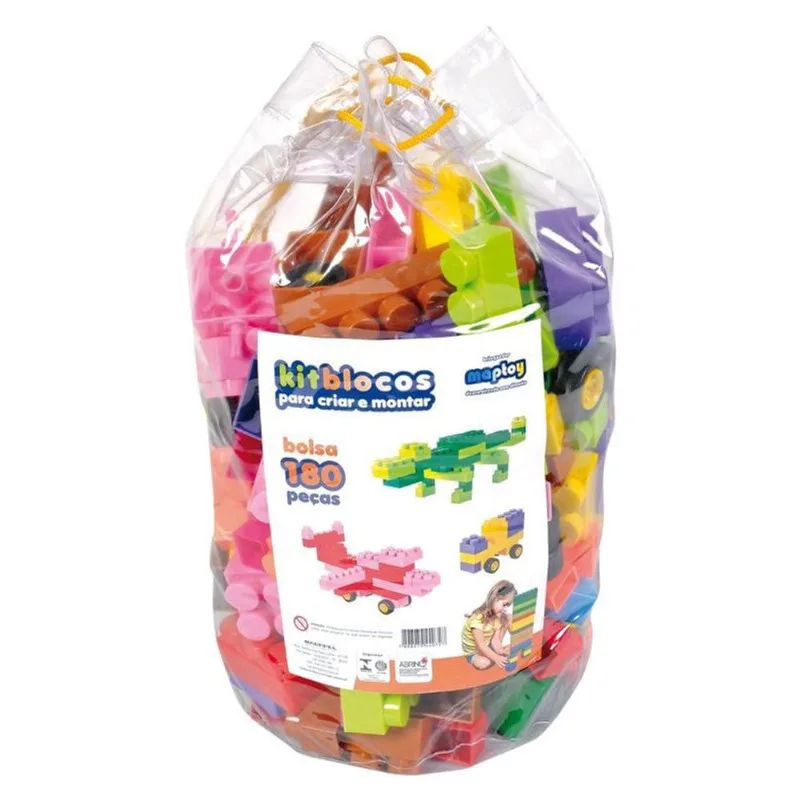 Kit Blocos - Bolsa com 180 Peças - Maptoy