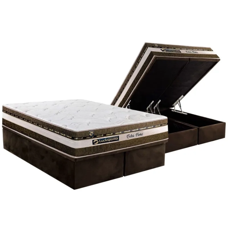 Cama Box Baú King: Colchão Molas Ensacadas Luckspuma Esplendor + Base crc Suede Brown (193x203) - Não Disponível - Móveis
