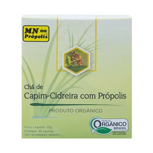 CHÁ DE CAPIM CIDREIRA COM PRÓPOLIS ORGÂNICO COM 10 SACHÊS MN FOOD 15G - MN PROPOLIS
