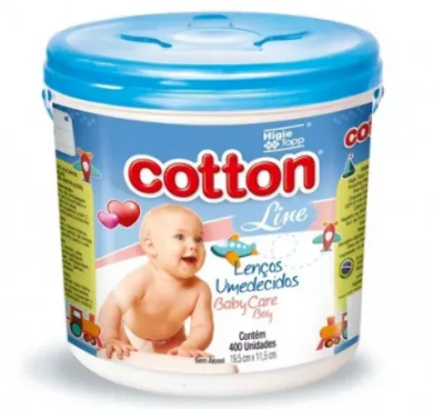 Lenco Umedecido Cotton Line Balde Azul C/450 - COTTON LINE - Higiene E Beleza
