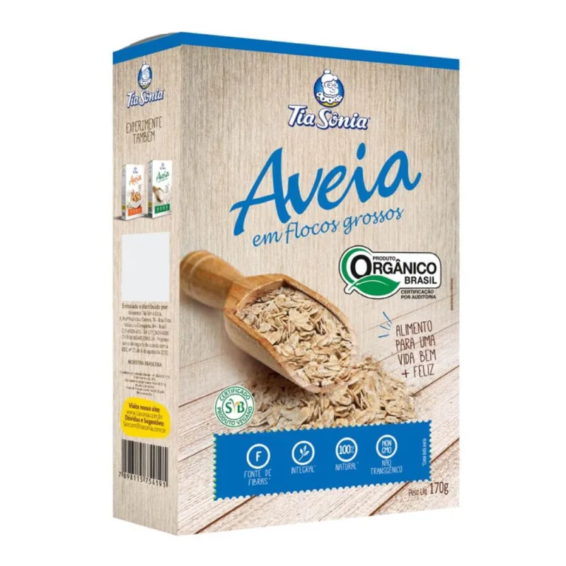 Aveia Tia Sônia em Flocos Grosso Orgânico Caixa 170g - Tia Sonia - Mercearia