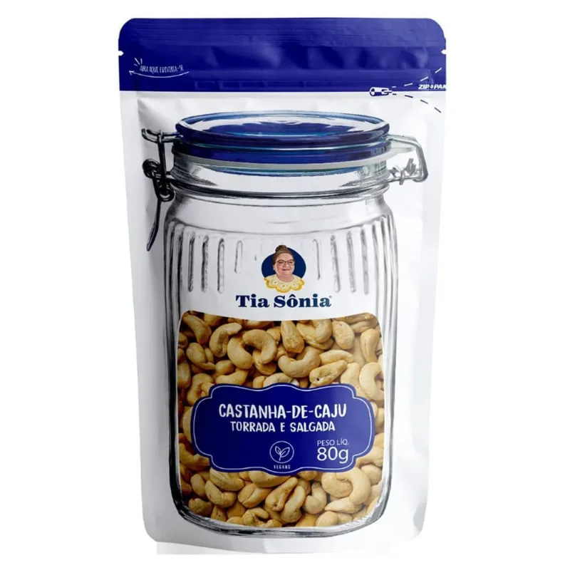Castanha De Caju Tia Sônia Torrada Salgada Vegana Pacote 80G