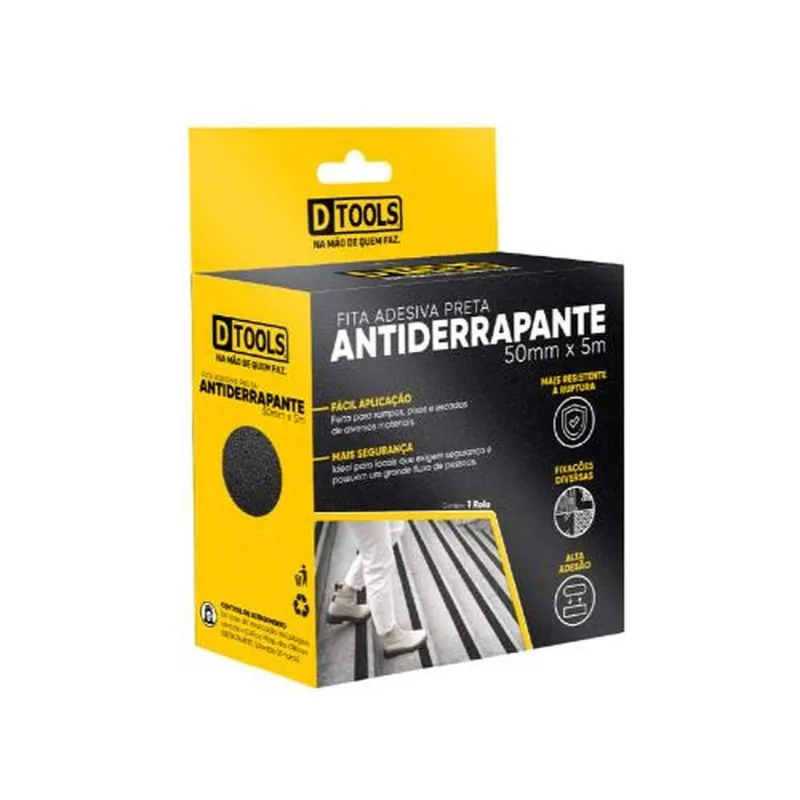 Fita Antiderrapante 50mm X 5 Metros Preta - Ideal Para Segurança E Prevenção De Acidentes