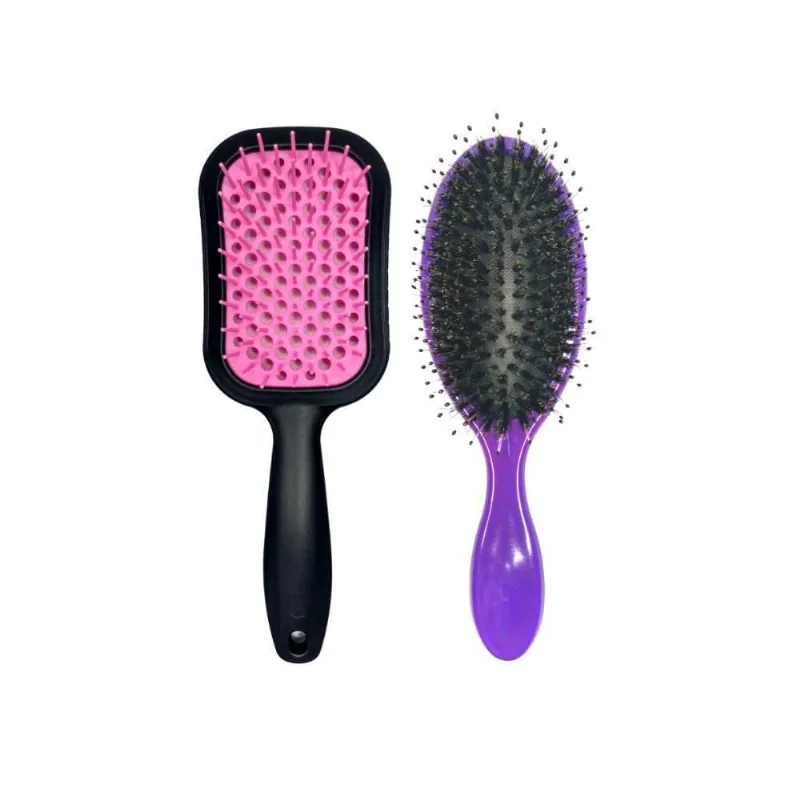 Kit 2 Escovas de Cabelo Oval Dupla Cerdas e Escova Vazada