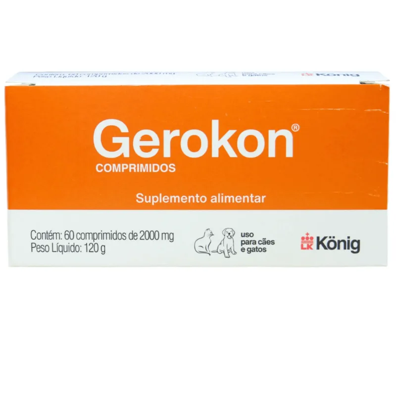 Suplemento Alimentar Gerokon 2000mg C/ 60 Comp. para Cães e Gatos - König