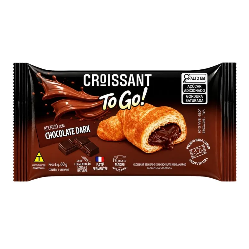 Pão Croissant Recheado Chocolate Dark To Go 60g - TO GO - Frios E Laticinios