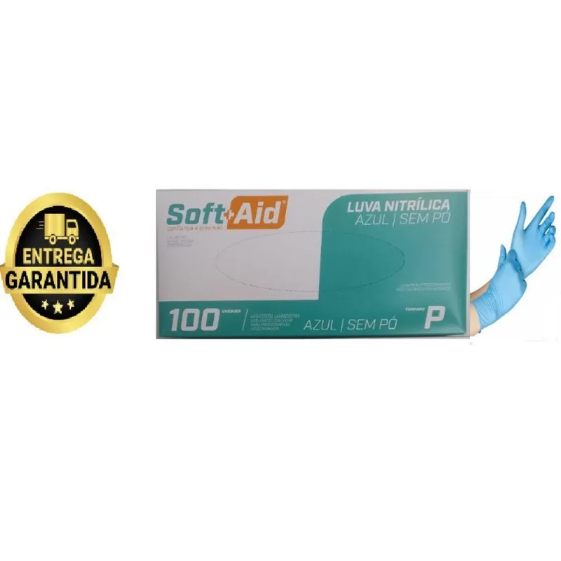 Luva Nitrilica Sem Pó Tamanho P Cor Azul Soft+aid 100un