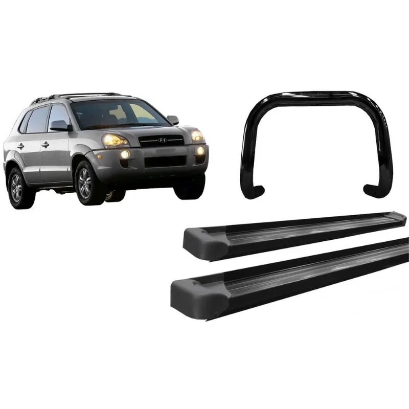 Kit Quebra mato s/ barra + estribo plata preto Tucson até 2016