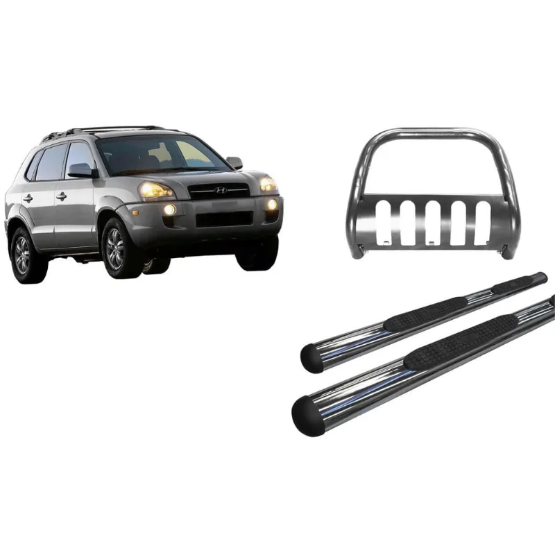 Kit Quebra mato + Estribo oval oblongo cromado Tucson até 2016