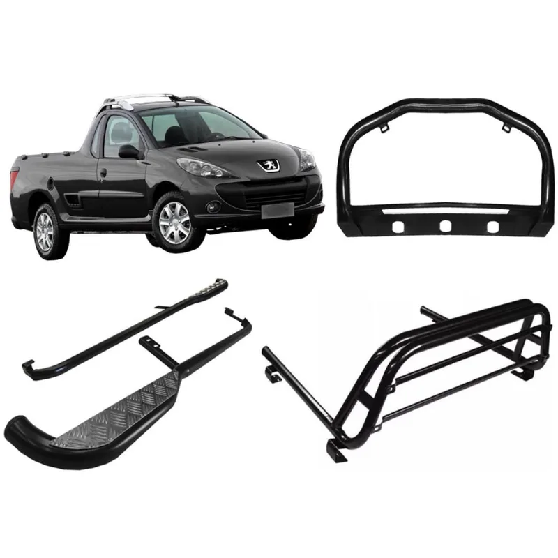 Kit quebra mato + estribo + santo antonio peugeot hoggar preto