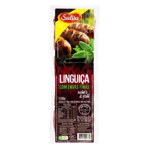 LINGUIÇA DE PERNIL SUÍNO COM ERVAS FINAS SULITA SABOR GRILL 600G - SULITA - Frios E Embutidos