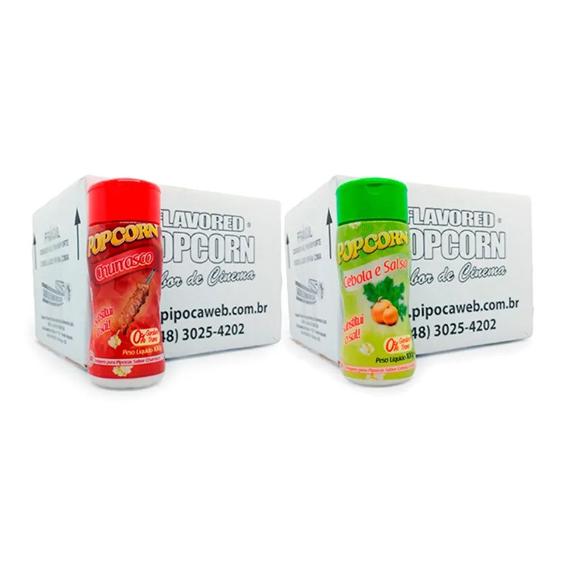 Temperos Pipoca - Cx 12 Un - 6 Churrasco - 6 Cebola E Salsa