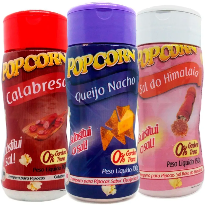 3 Temperos Pipoca Calabresa, Queijo Nacho E Sal Do Himalaia - Não Informado - Mercearia