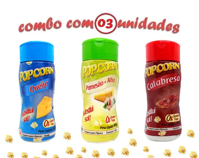 Combo Popcorn - 03 Sabores - Calabresa, Queijo E Parmesão E Alho - Não Informado - Mercearia