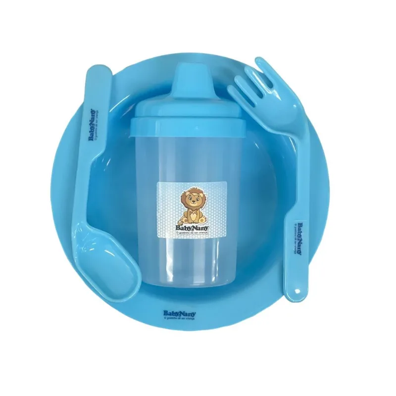 Kit Refeição Bebê Prato Copo Talher 4 Peças Baby Nany Azul