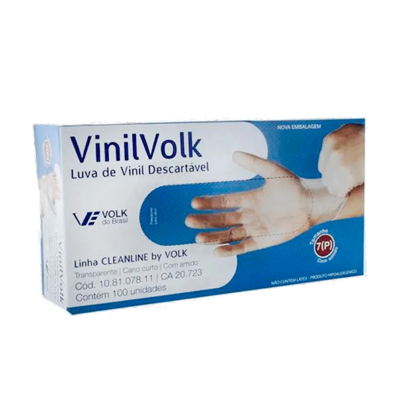 Luva de Vinil Volk com Amido M 100 Unidades