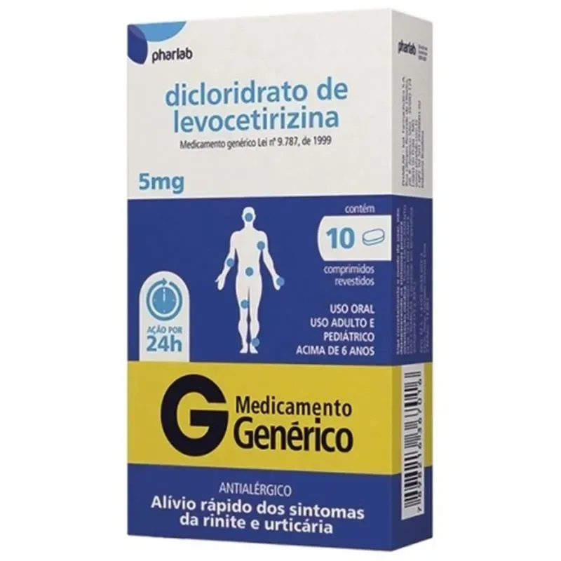 Levocetirizina 5mg 10 Comprimidos Revestidos - Pharlab - Pharlab - Medicamentos