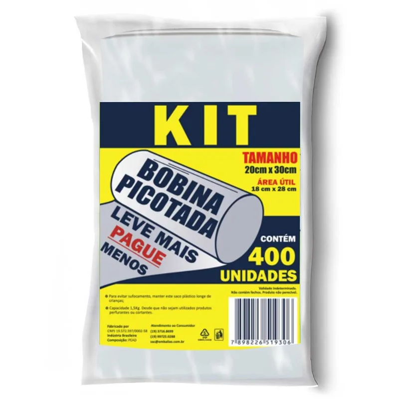 Kit Embalagens Plásticas Descartáveis para Alimentos Embalixo 20x30cm 400 Unidades