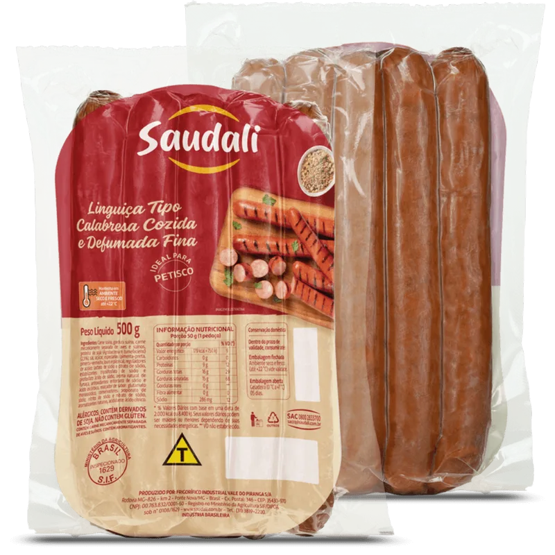 Linguiça Calabresa Fina Defumada Saudali Pacote 500g